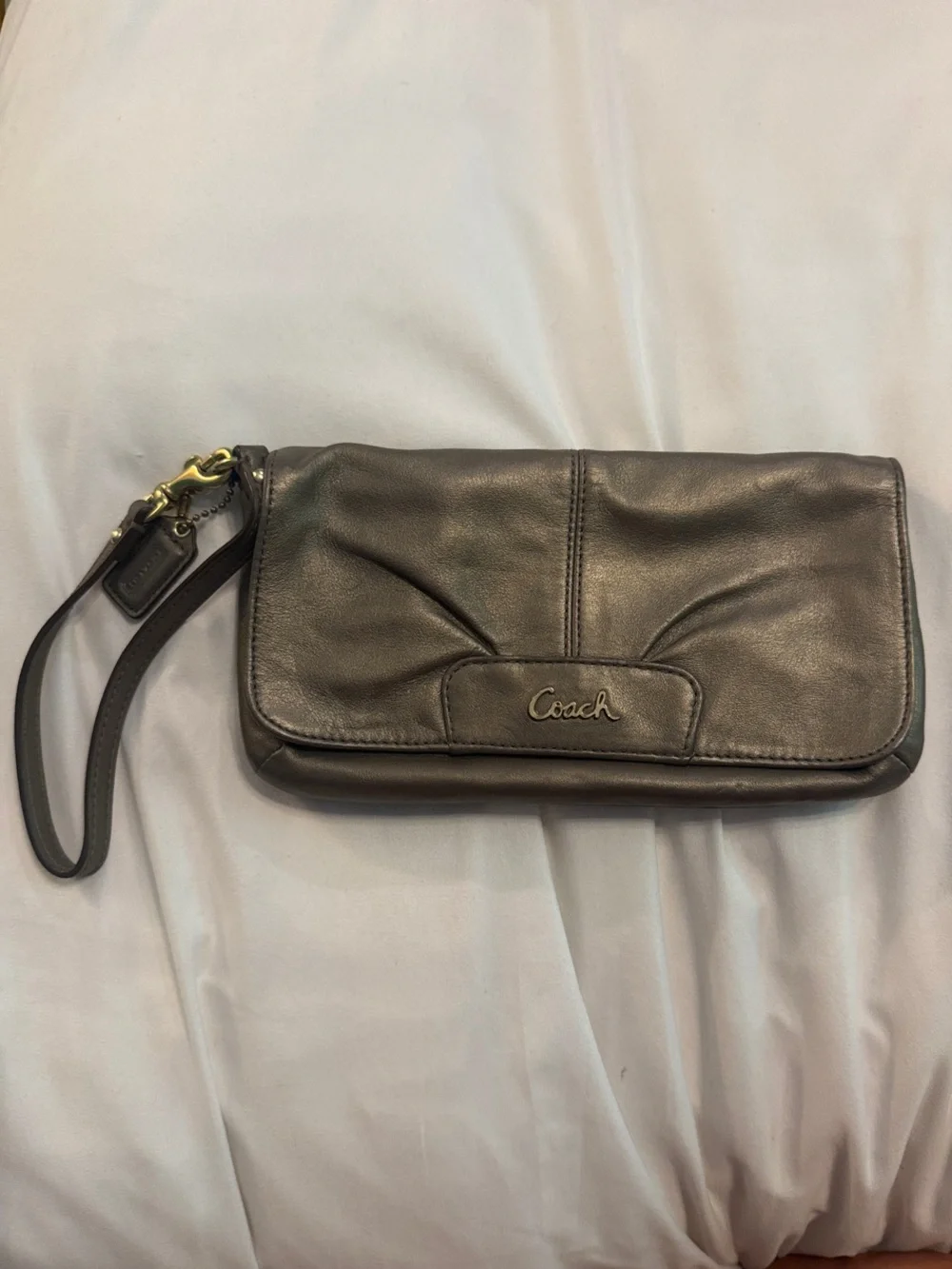 Coach Black Leather Wristlet Clutch with Gold Hardware